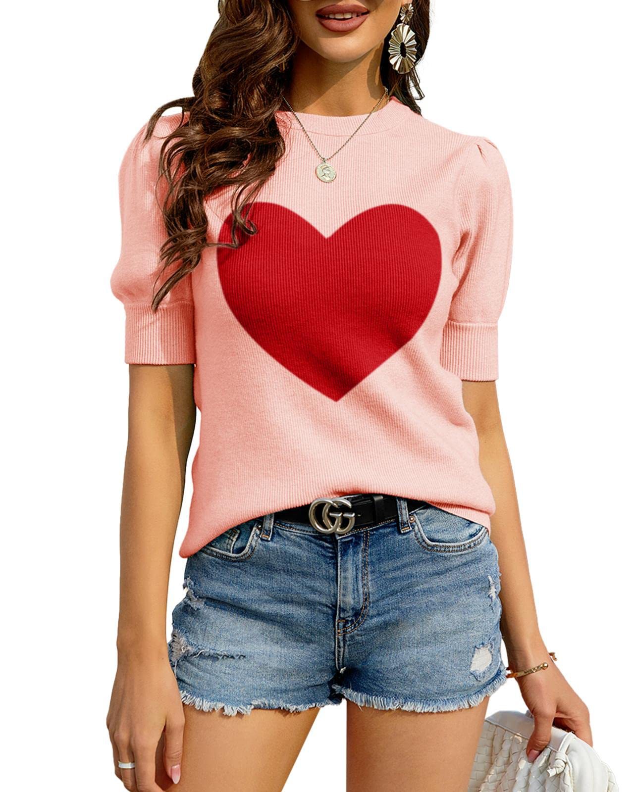 Womens Puff  Sweaters Pullover Shirt Tops Crew Neck  Knit Sweater Blouses